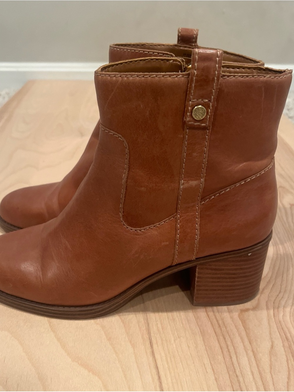 Vince Camuto Cognac Leather Ankle Booties